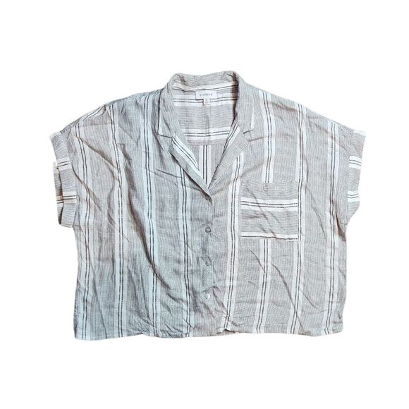Evereve Ally Multi Stripe Lightweight Semi Crop Resort Button Up Shirt‎ Size M - Picture 1 of 6